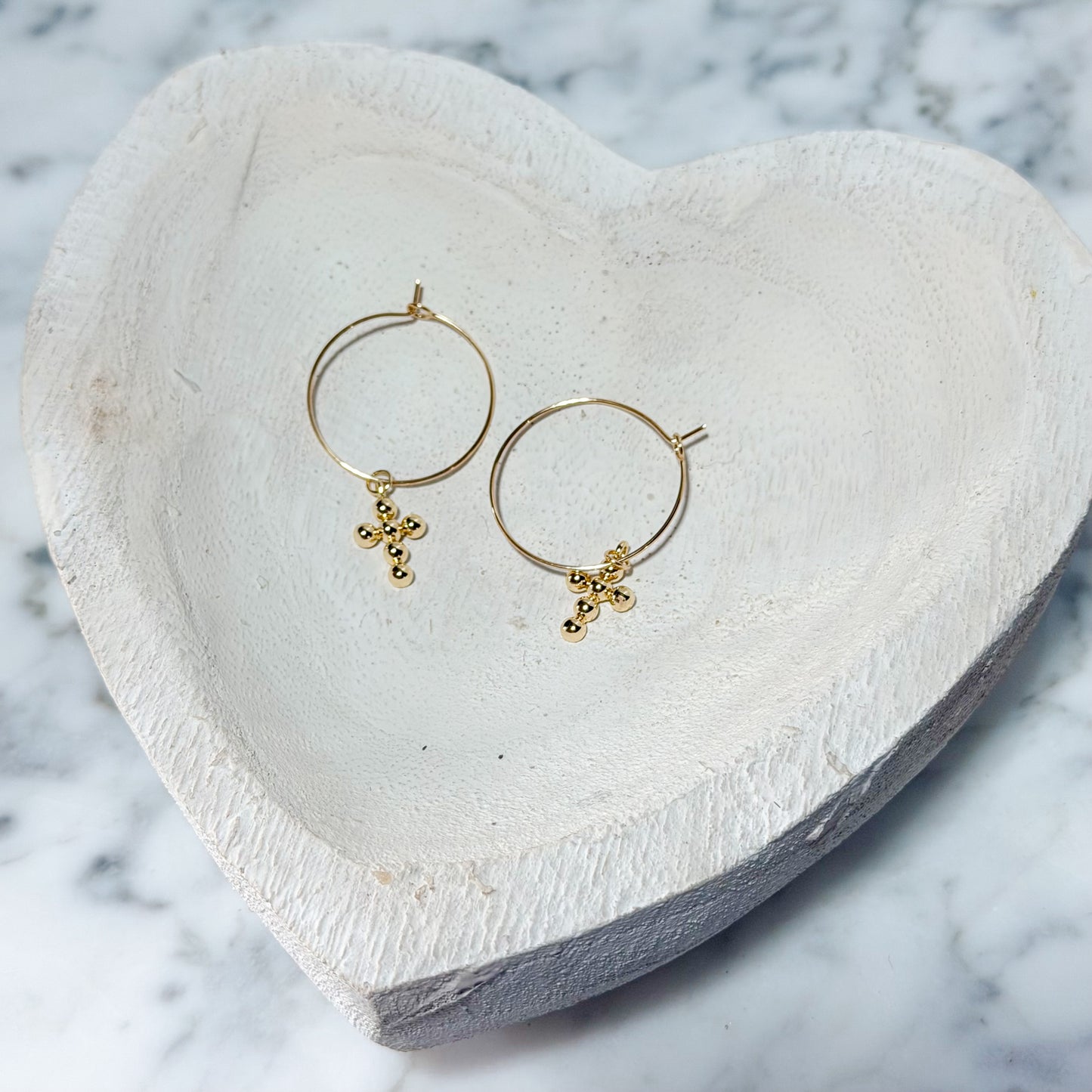 Dainty Gold Cross Hoop Earrings