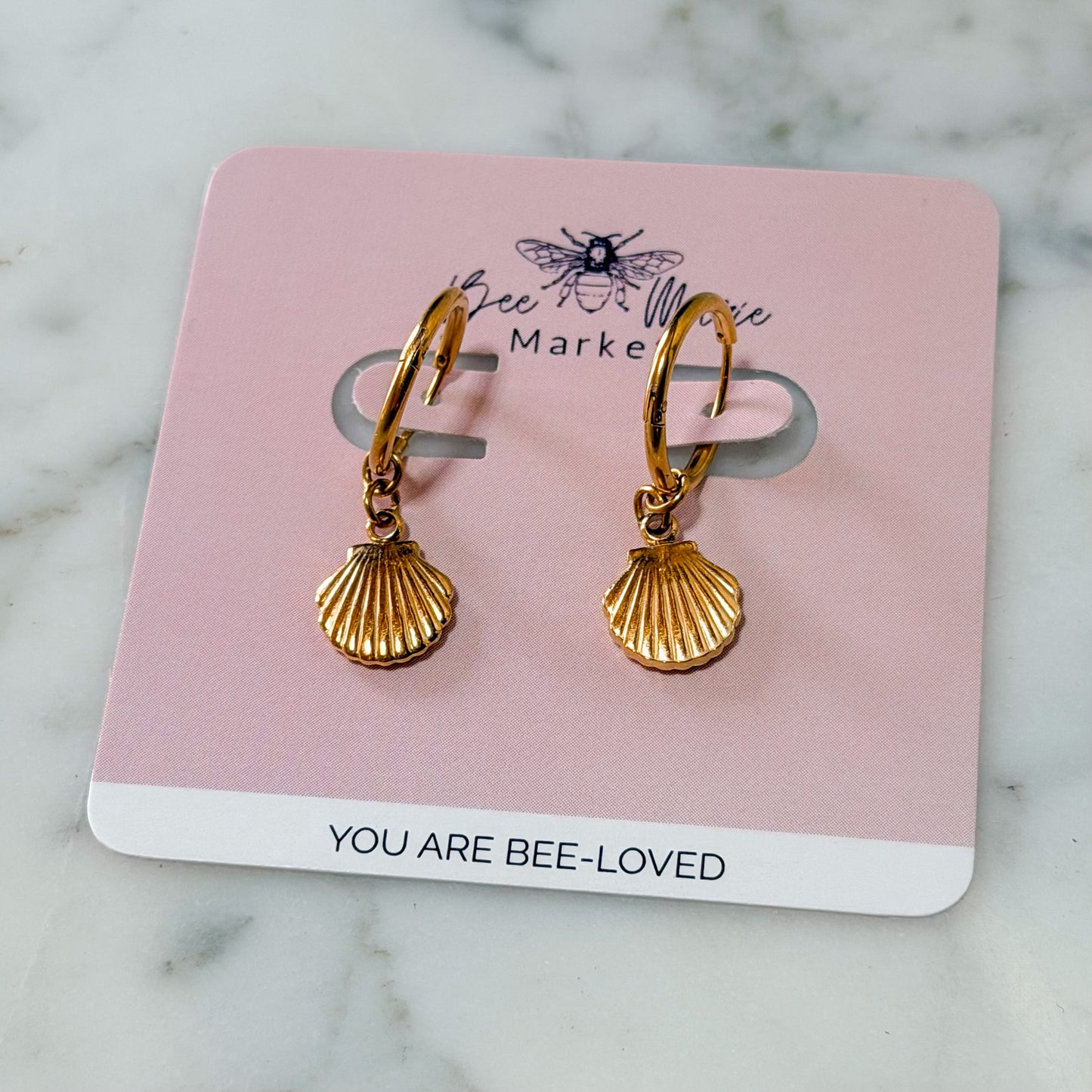 Golden Tide Shell Huggie Earrings - Waterproof