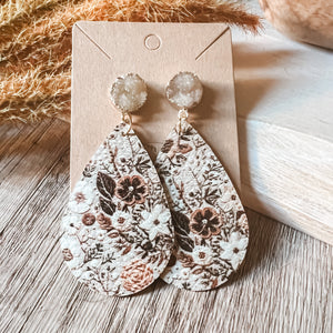 Floral Druzy Teardrop Earrings