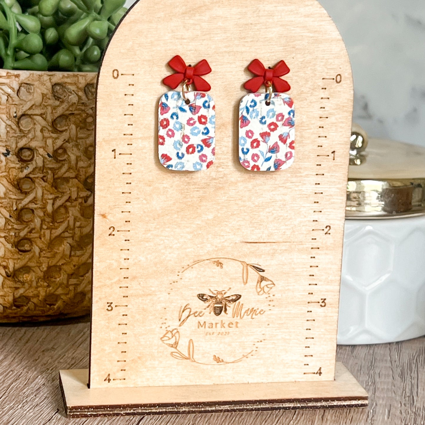 Red, White & Blue Floral Bow Drops