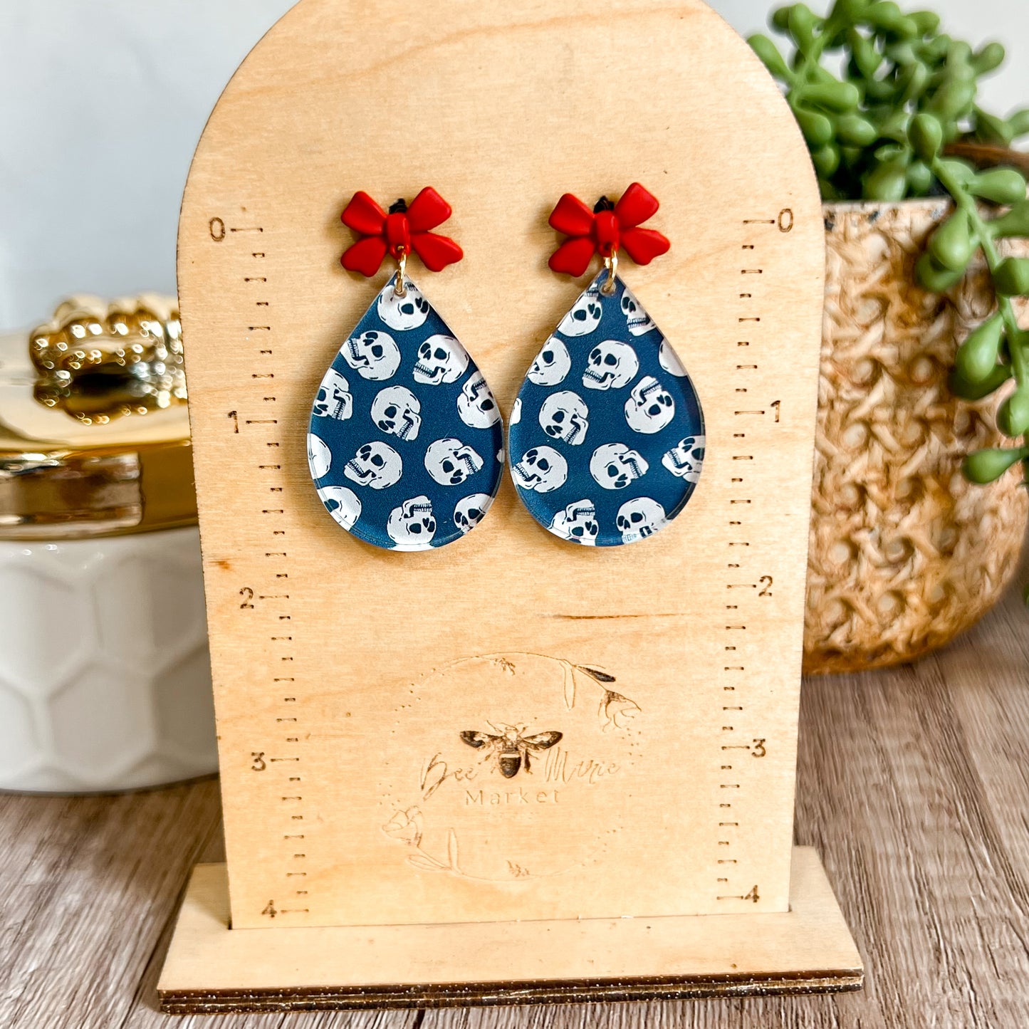 Skull & Bow Teardrop Earrings