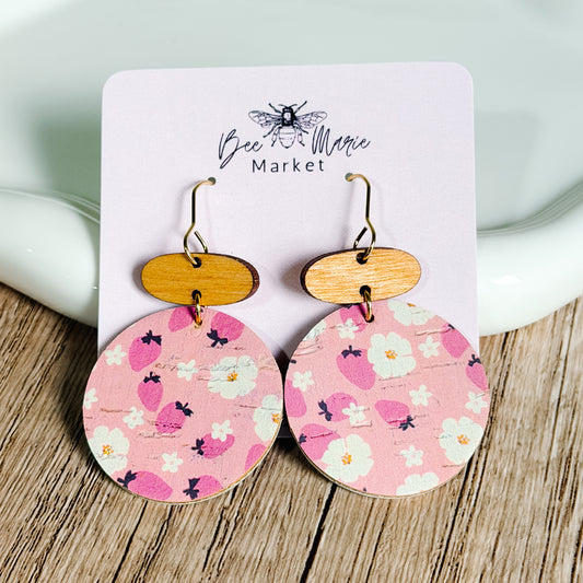 Christina Strawberry Blossom Wooden Drop Earrings