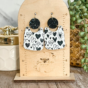 Amanda Black & White Heart Glitter Earrings