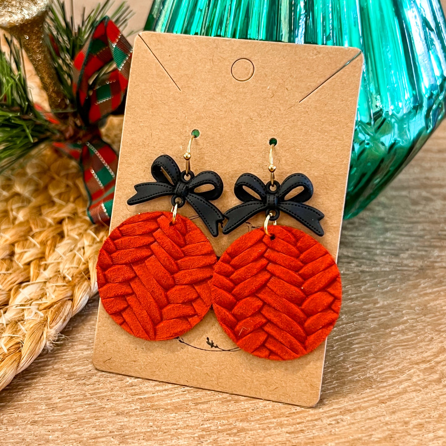 Holiday Red & Black Bow Woven Earrings