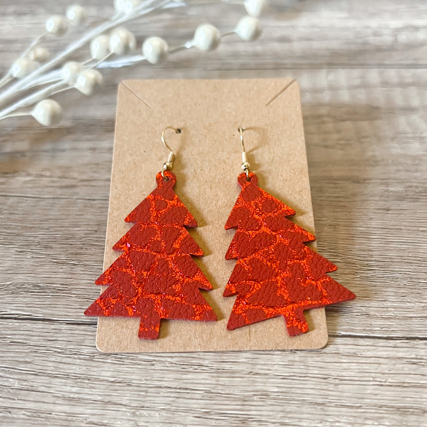 Cristina Genuine Leather Christmas Tree Earrings