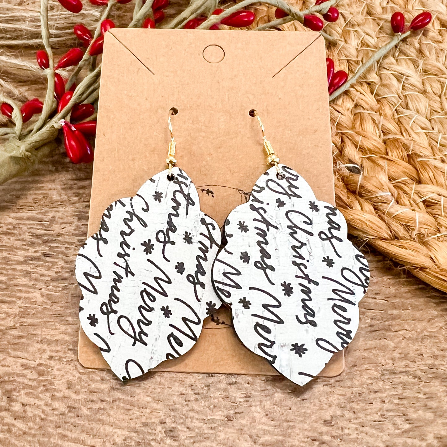 Merry Christmas Script Ruffle Earrings