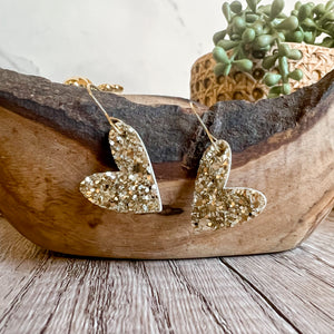 Holly Gold Glitter Heart Earrings