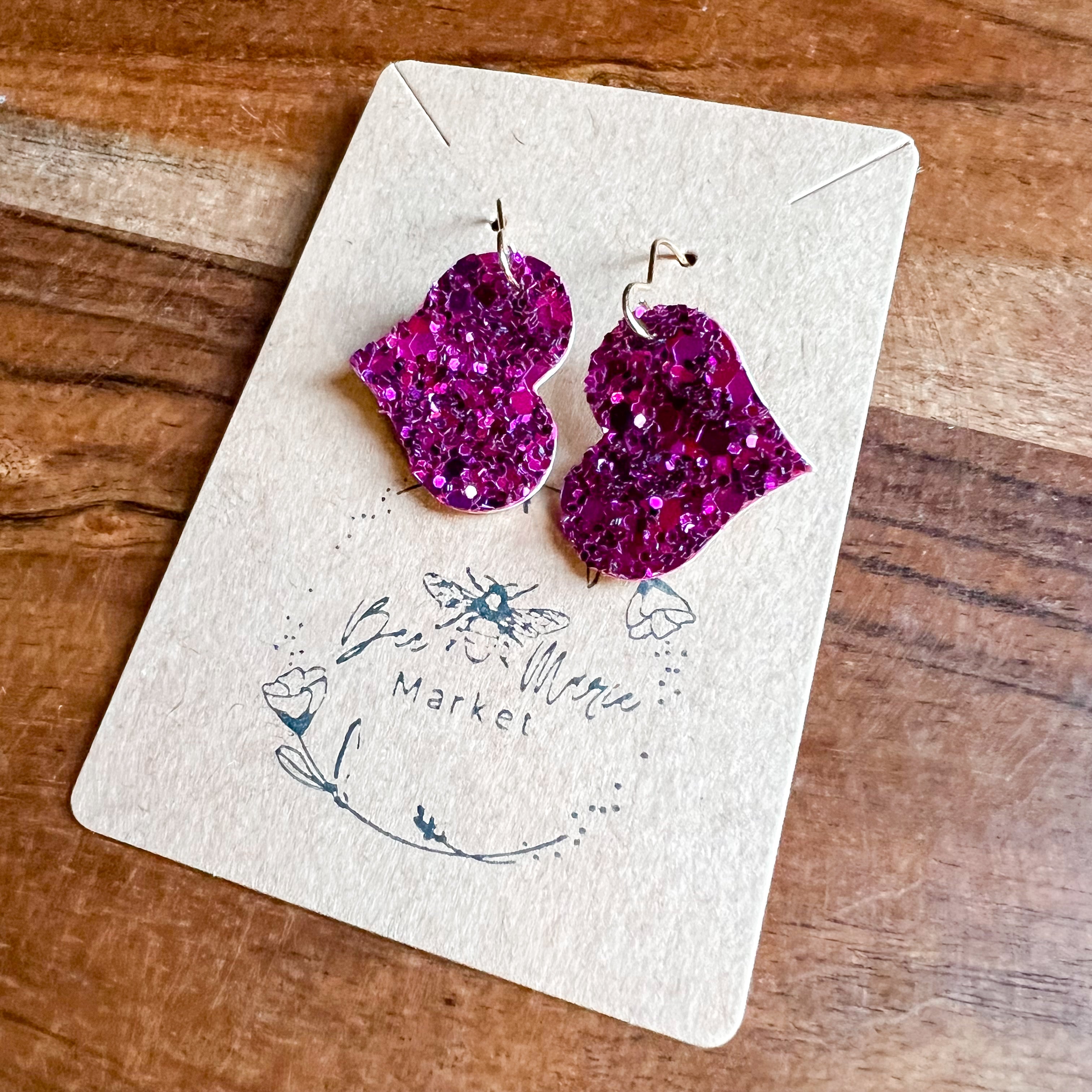 Riley Raspberry Glitter Heart Earrings