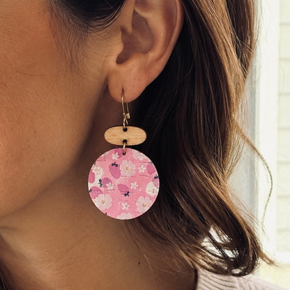 Strawberry Blossom Wooden Drop Earrings