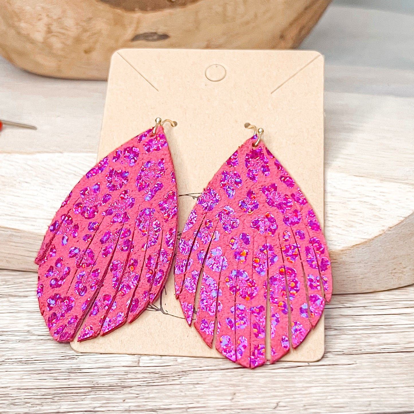 Johanna Pink Shimmer Leopard Fringe Earrings