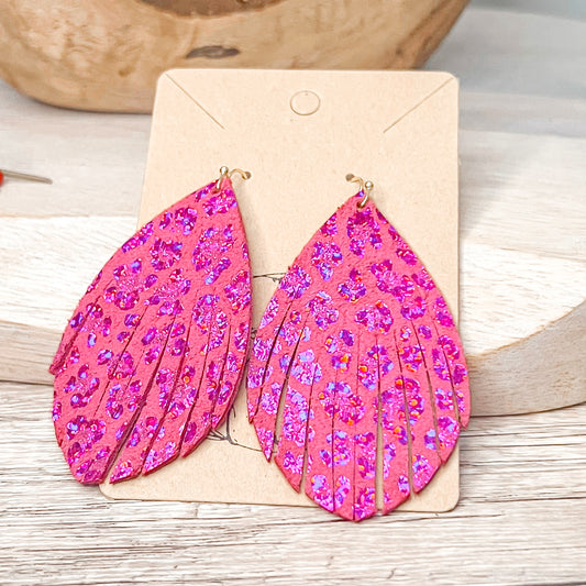 Johanna Pink Shimmer Leopard Fringe Earrings