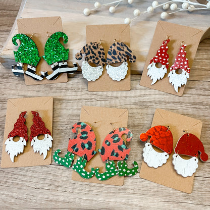 Animal Print Genuine Leather Christmas Elf Earrings