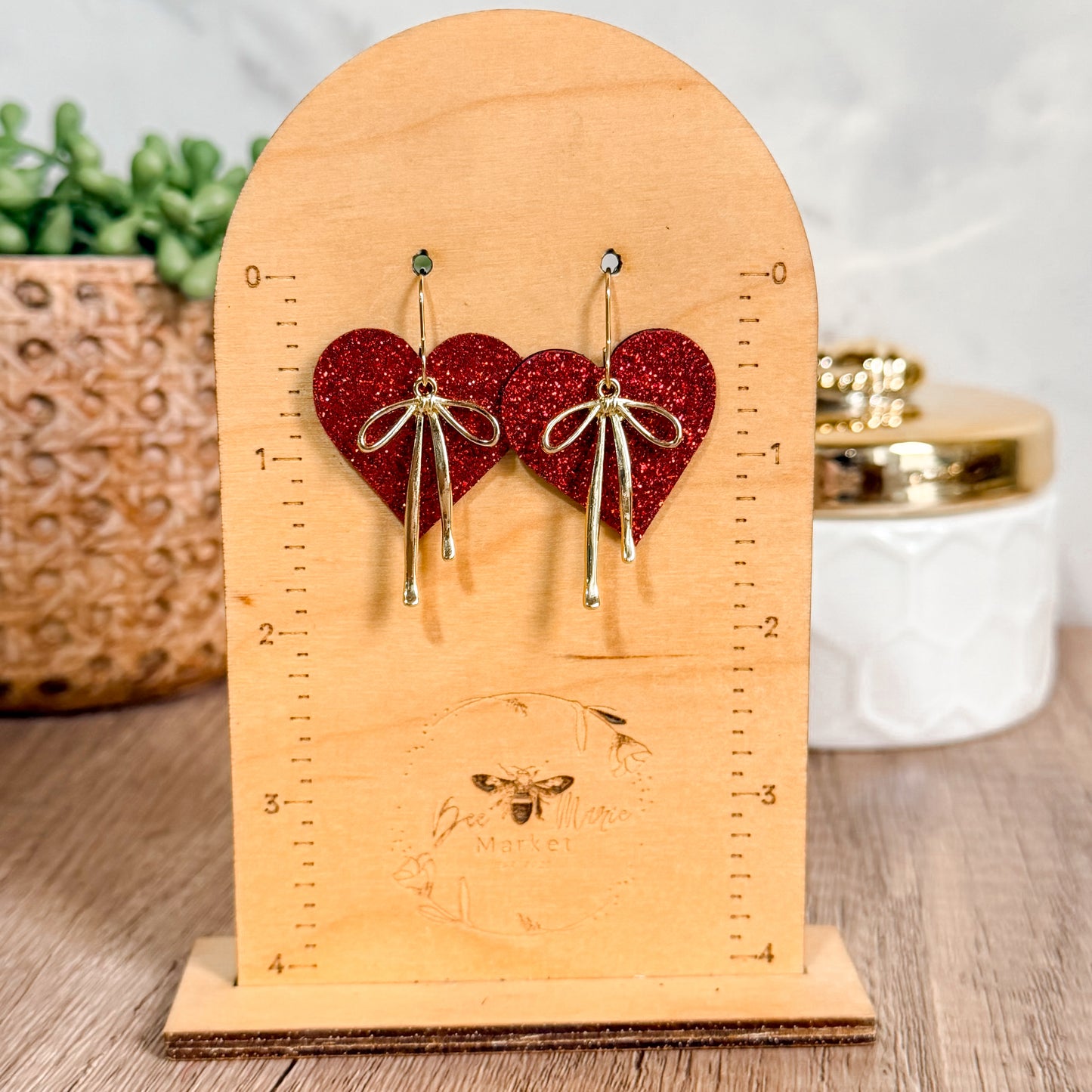 Love Always Glitter Bow Heart Earrings