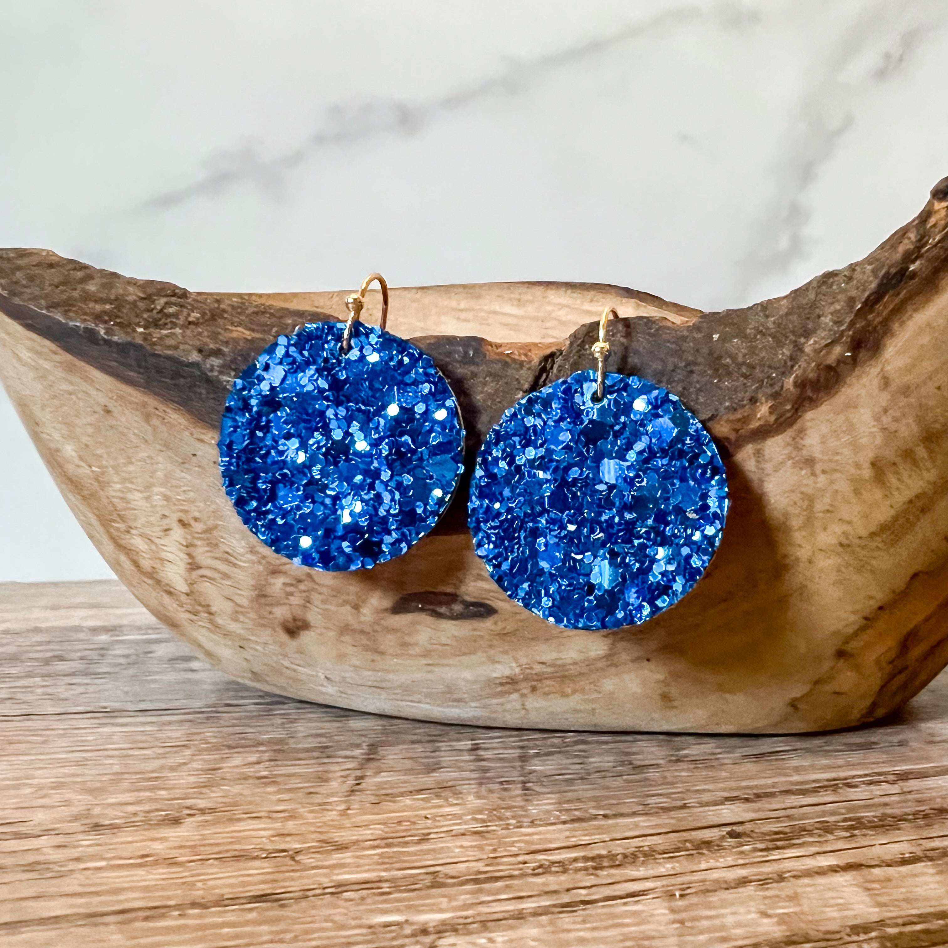 Rebel Round Blue Glitter Earrings