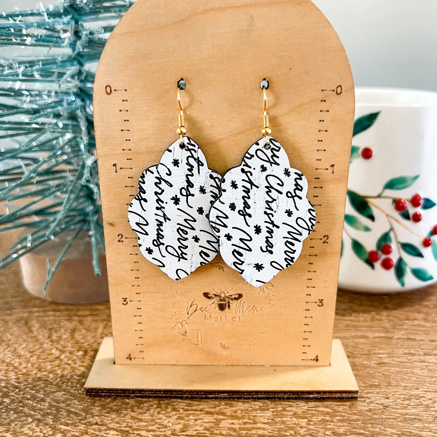 Merry Christmas Script Ruffle Earrings