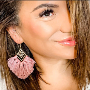 Pink Boho Fringe Tassel Earrings