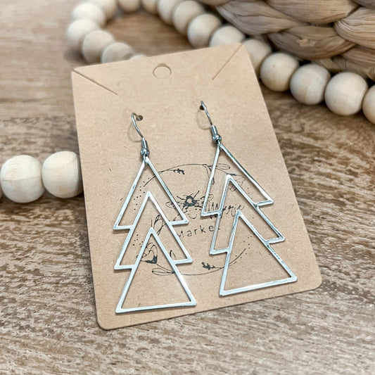 Silver Metal Christmas Tree Earrings