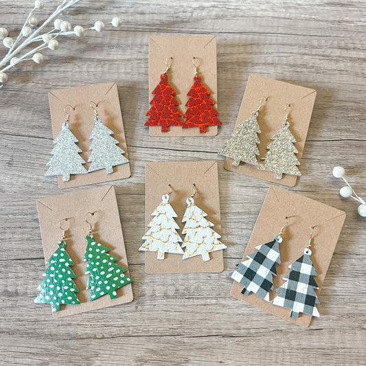 Cristina Genuine Leather Christmas Tree Earrings