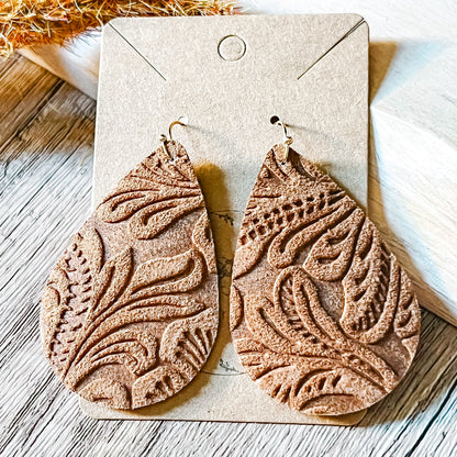 Chocolate Leather & Lace Teardrop Earrings