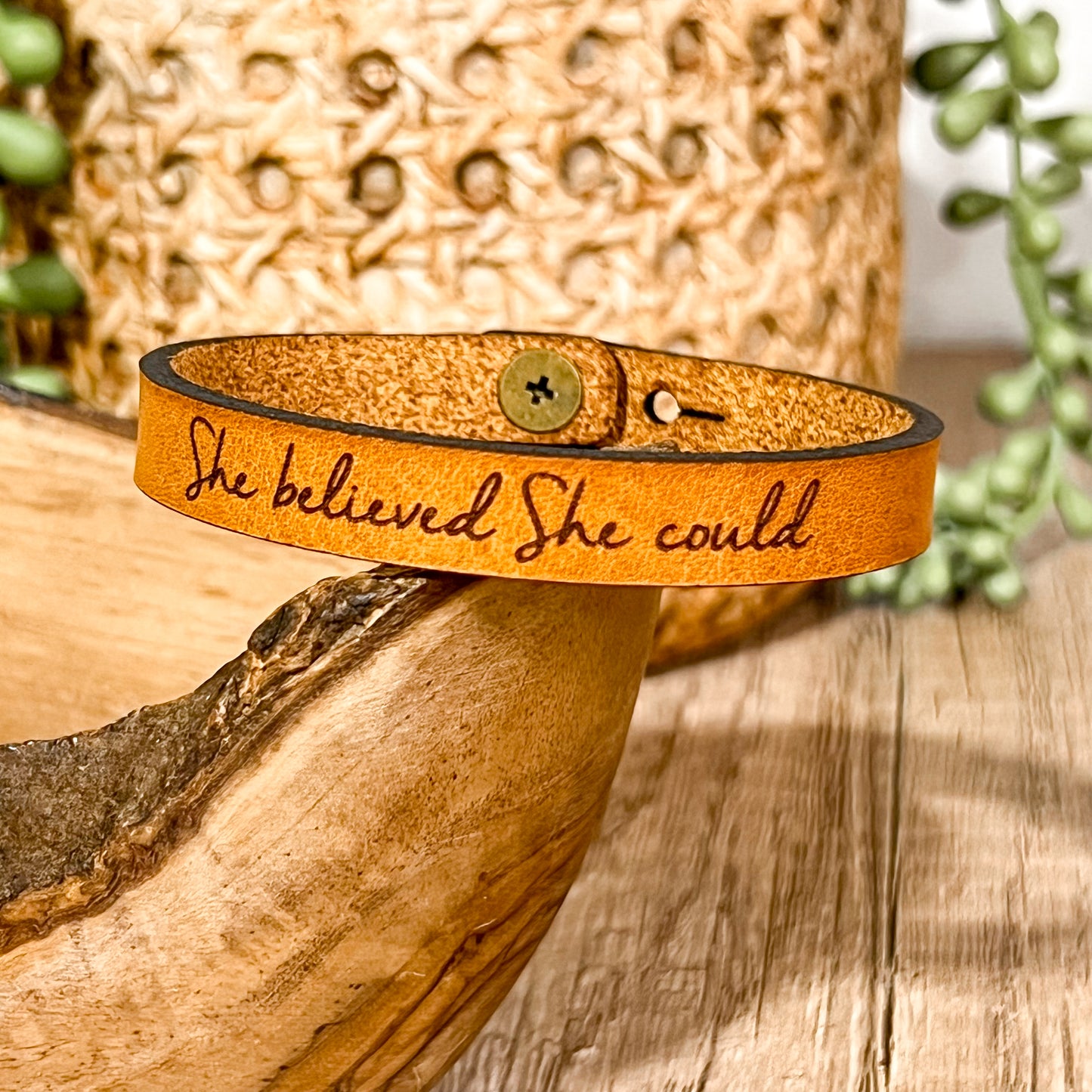 She Believed She Could Leather Bracelet