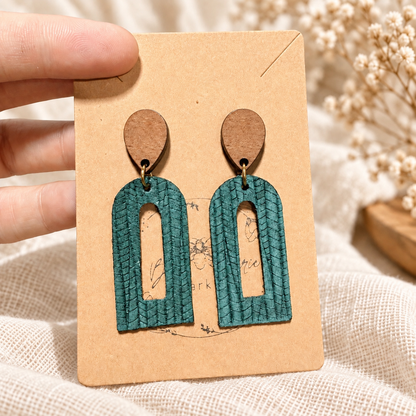Dark Teal Palm Petite Open Arch Earrings