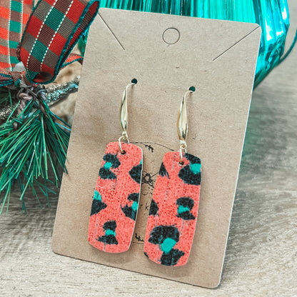 Red & Green Leopard Luxe Bar Earrings