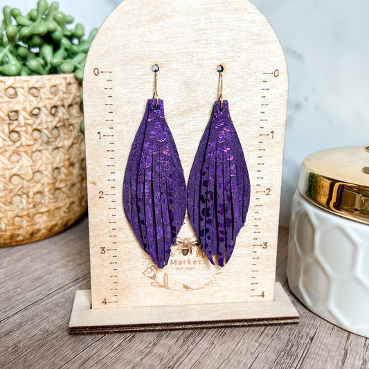 Grape Metallic Layered Leopard Suede Earrings