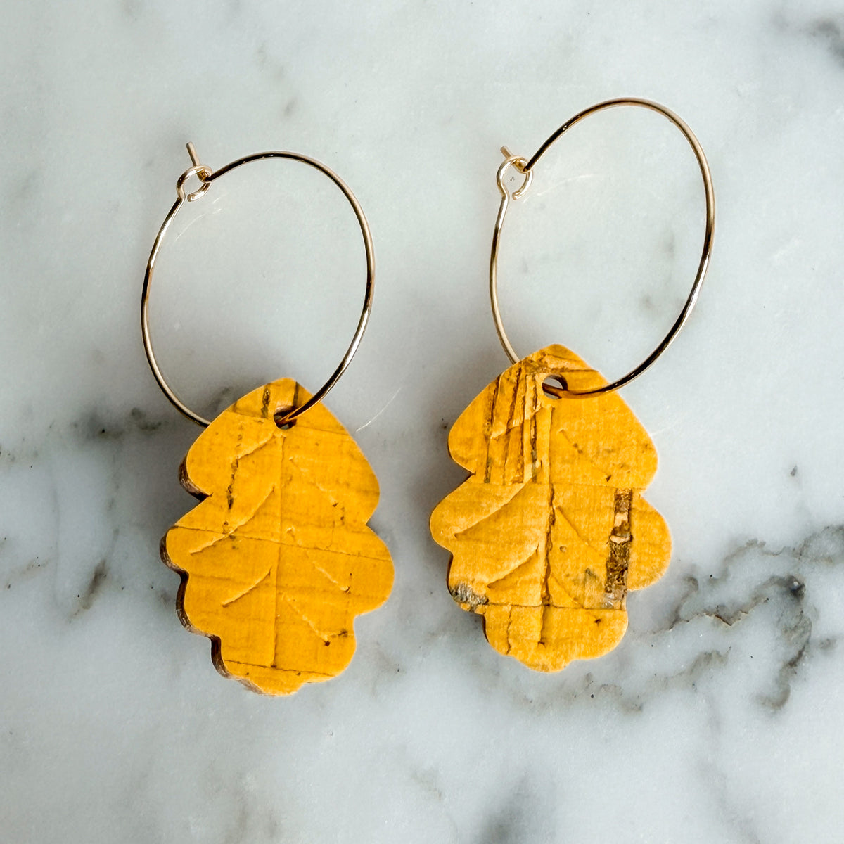 Fall Oak Leaf Cork Hoop Earrings | Lightweight Autumn Earrings