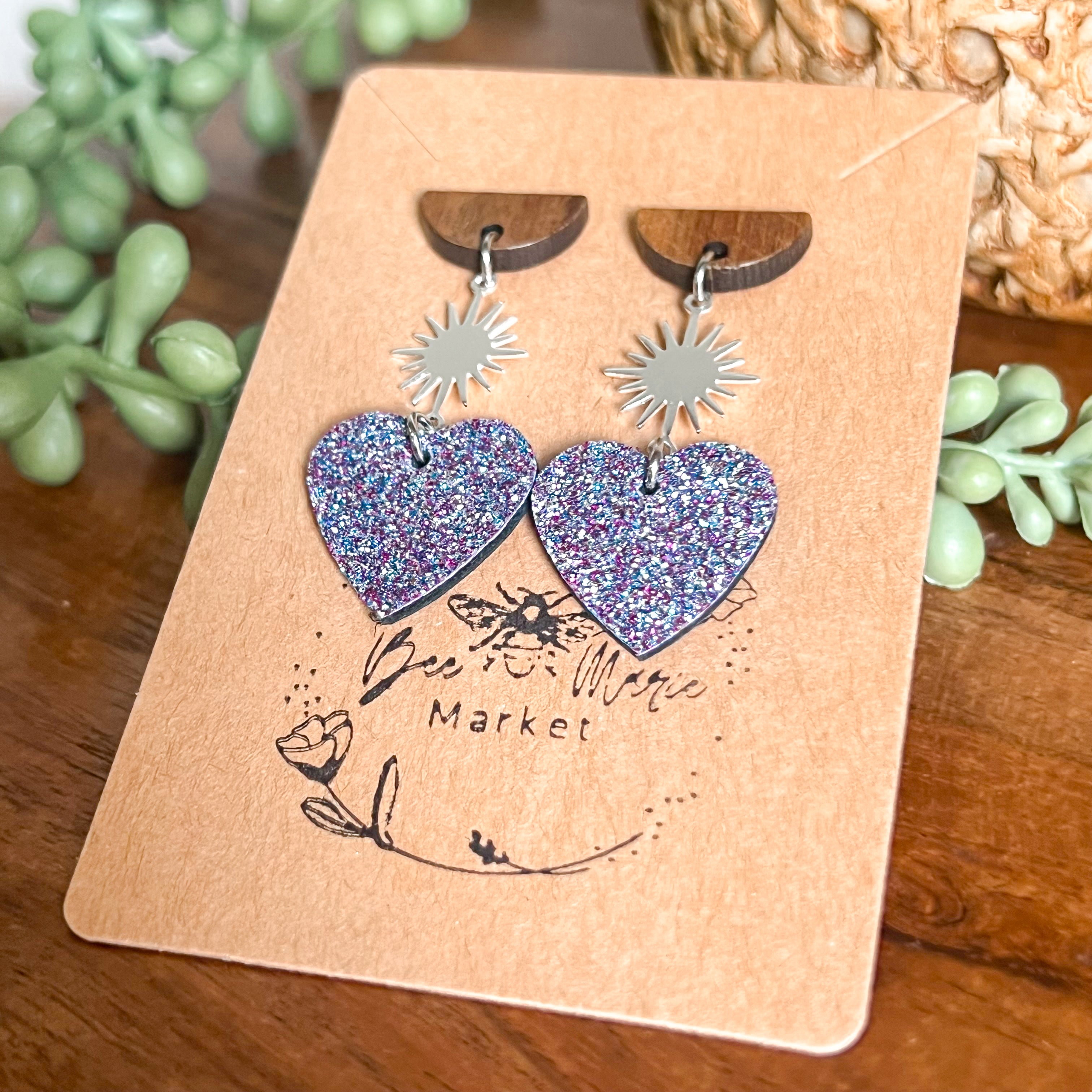 Bursting with Love Glitter Heart Earrings - Silver