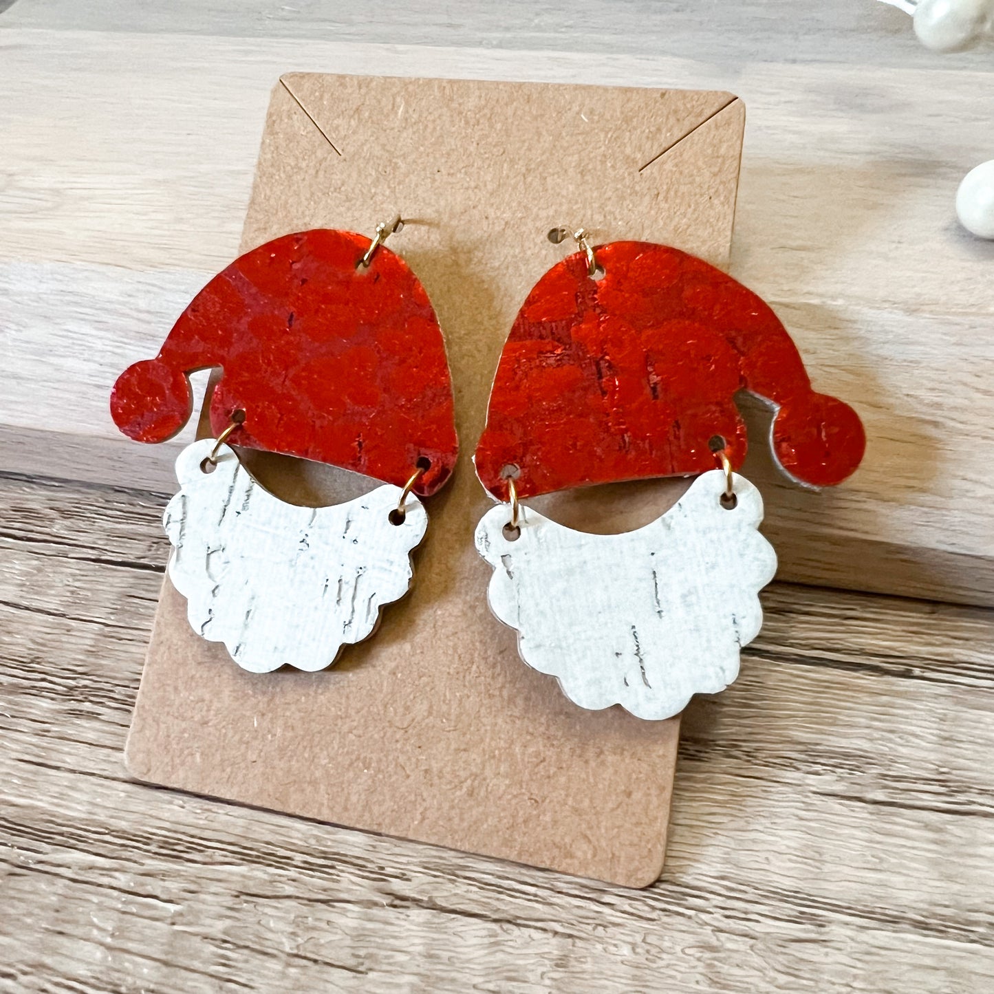 Handmade Christmas Genuine Leather Santa Hat/Beard Earrings