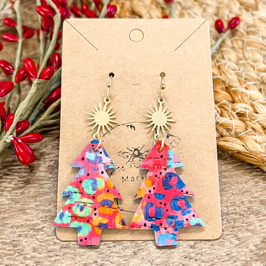 Hot Pink Animal Print & Star Christmas Trees