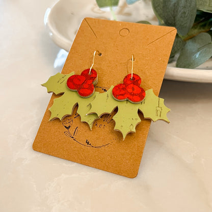 Lime Holly Jolly Leather Earrings