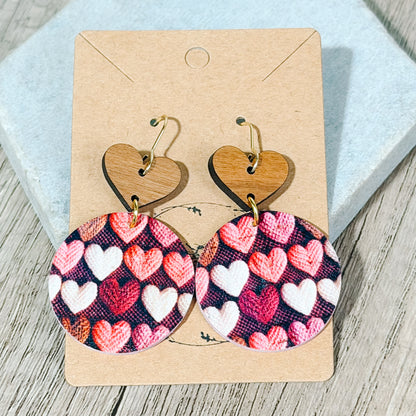 Embroidered Heart Dangle Earrings