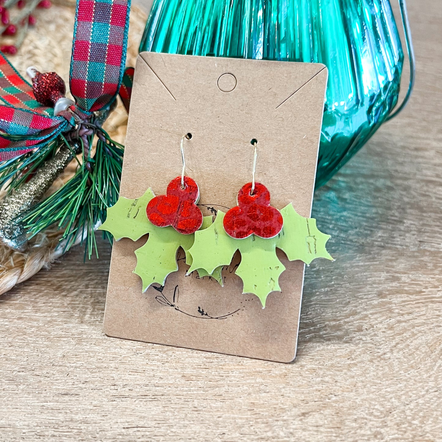 Lime Holly Jolly Leather Earrings