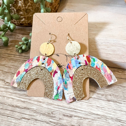 Double Rainbow Confetti & Gold Glitter Earrings