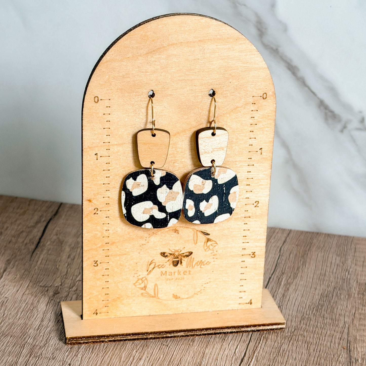 Black Animal Print Keystone Earrings