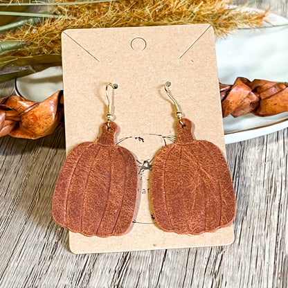 Rustic Pumpkin Embossed Leather Earrings