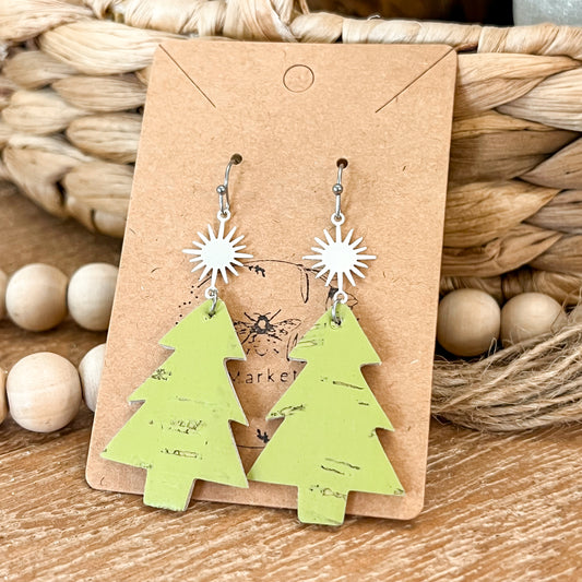 Lime Christmas Tree & Star Earrings