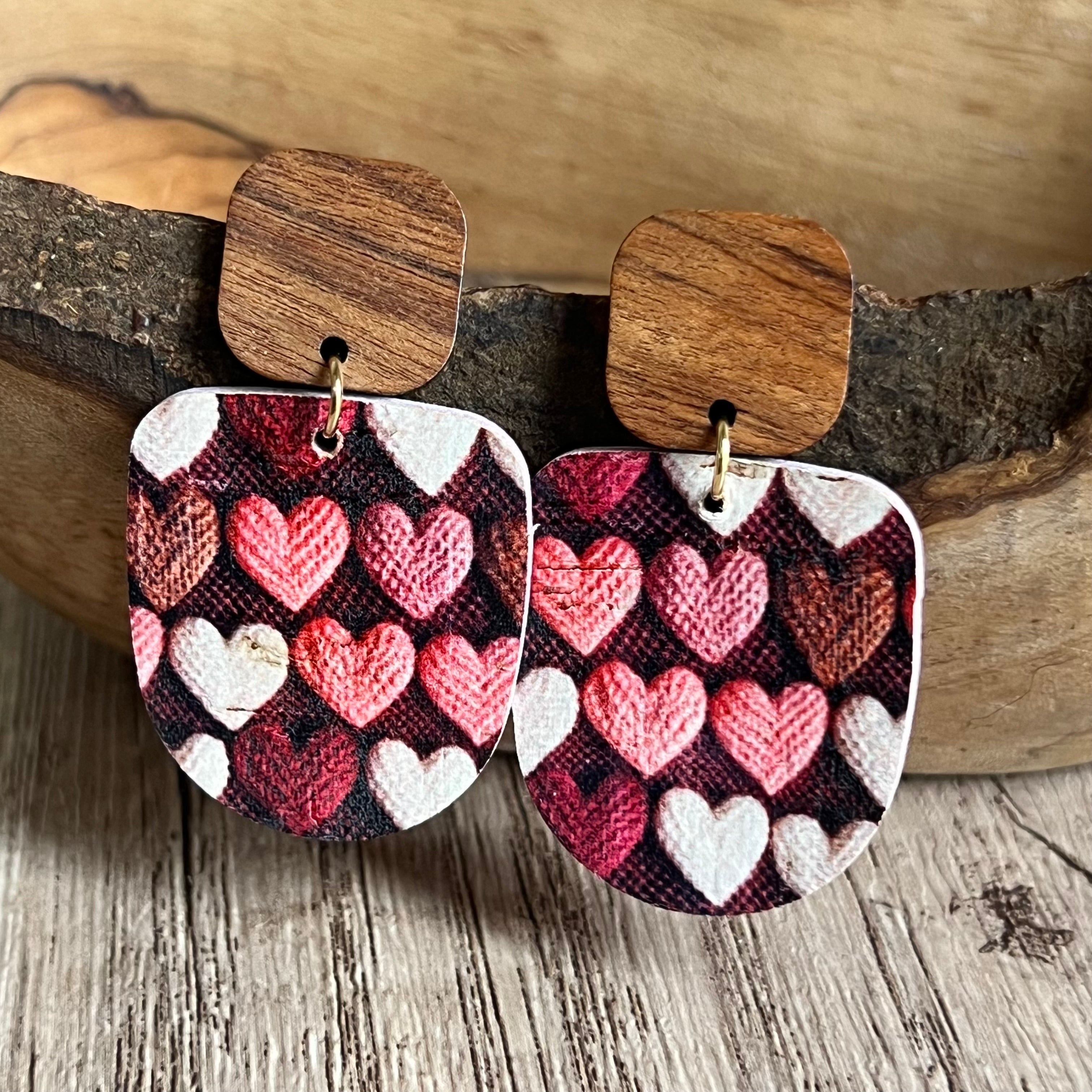 Harriett Leather & Wood Heart Drop Earrings