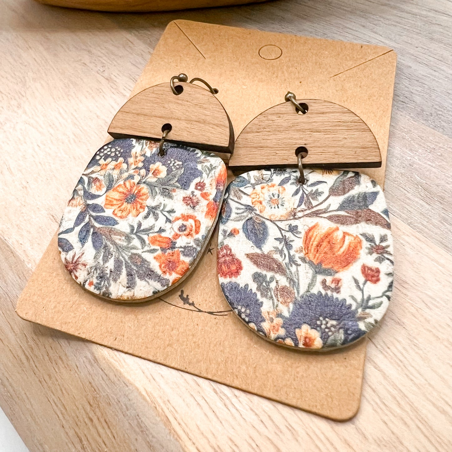 Goldie Floral Leather & Wood Earrings