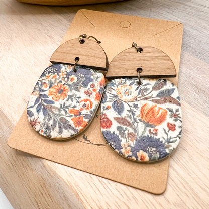 Goldie Floral Leather & Wood Earrings