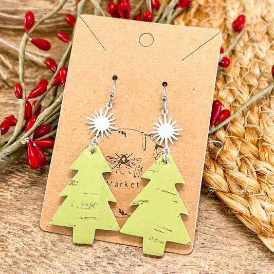 Lime Christmas Tree & Star Earrings