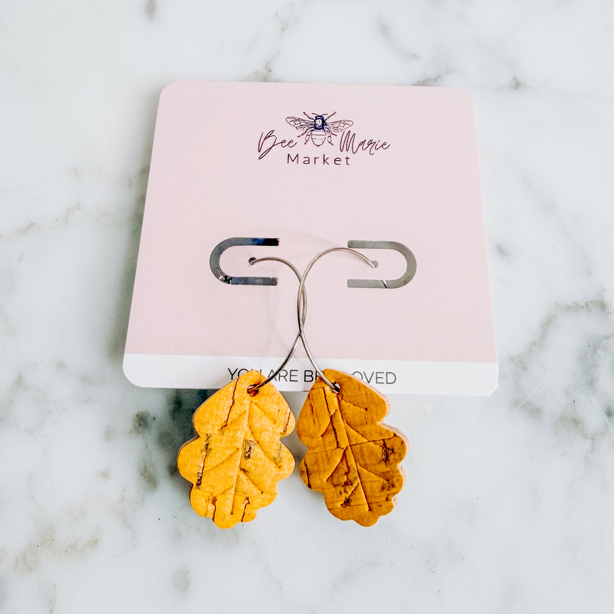 Fall Oak Leaf Cork Hoop Earrings | Lightweight Autumn Earrings