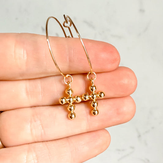 Dainty Gold Cross Hoop Earrings
