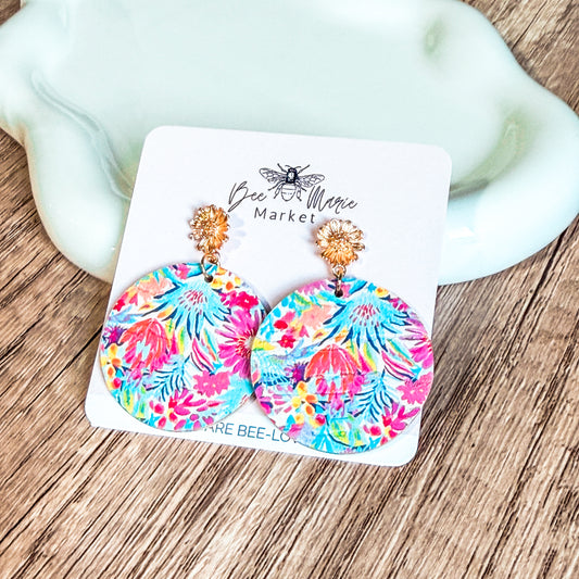 Tropical Bloom Leather Earrings
