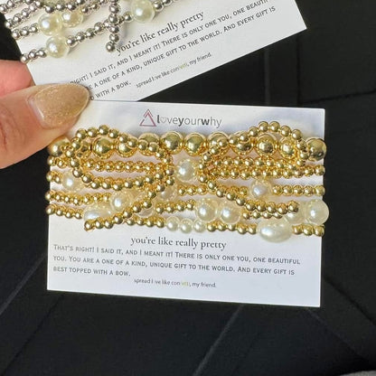 Gold Pearl Bow Bracelet Set