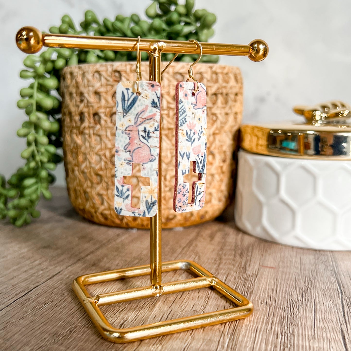 Spring Bunny Cutout Cross Bar Earrings