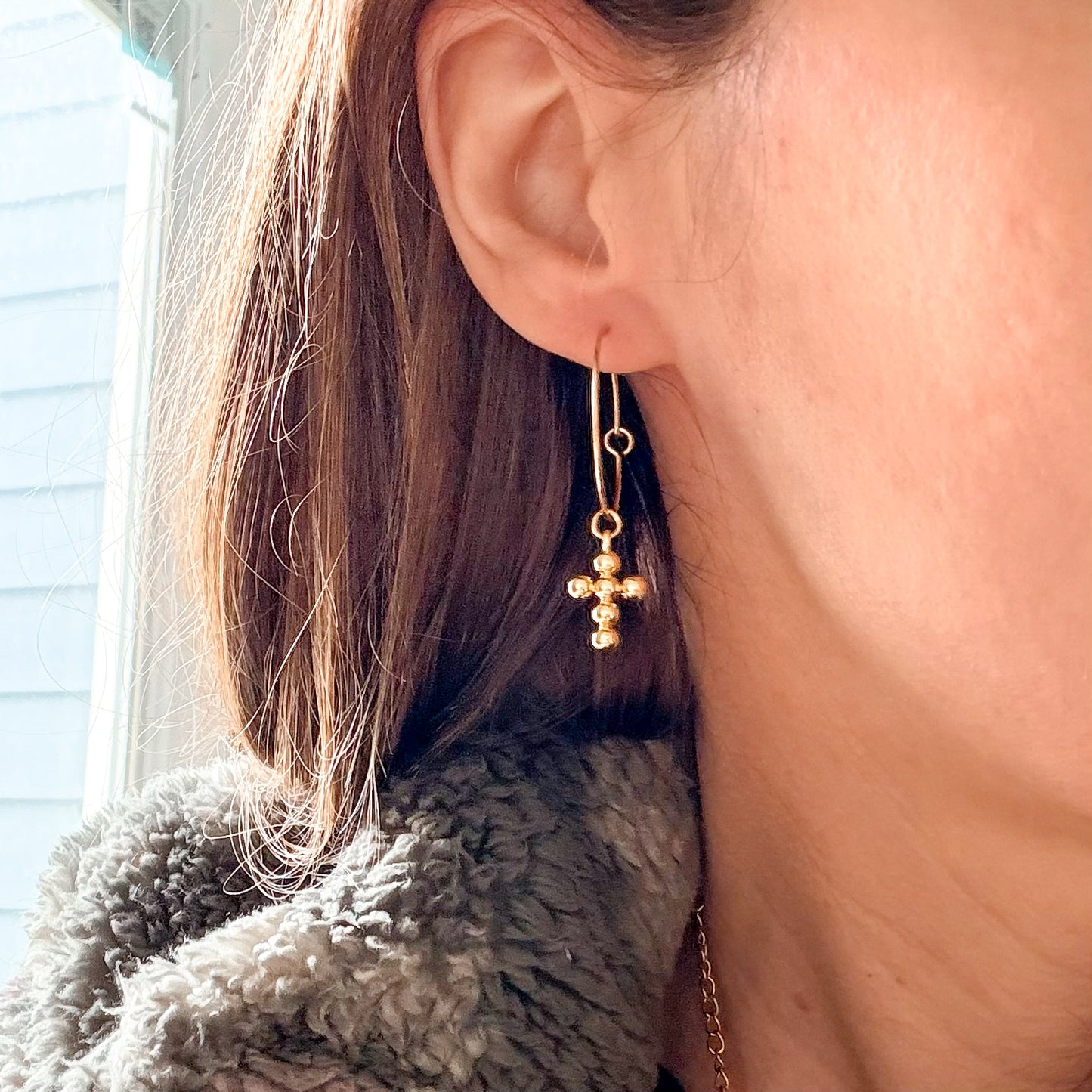 Dainty Gold Cross Hoop Earrings
