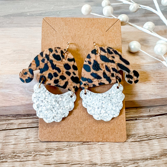 Handmade Leopard Santa Hat/Beard Earrings