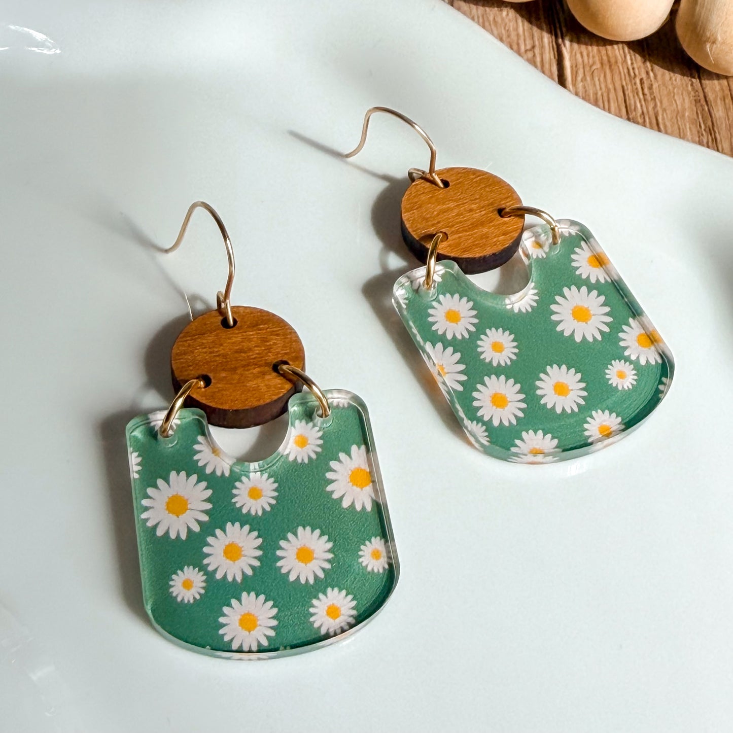 Sage Daisy Drop Earrings